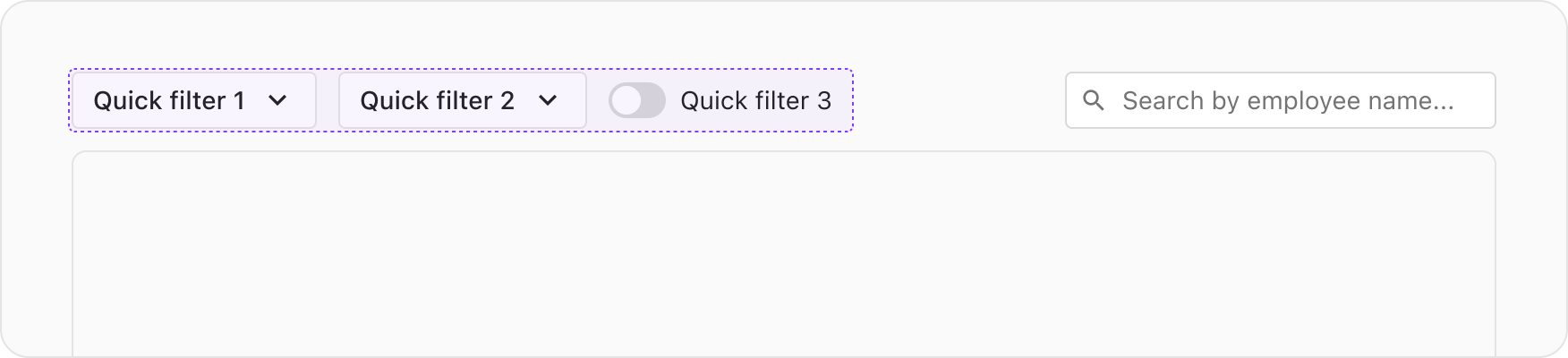 A UI example highlighting the left hand side position of quick filters